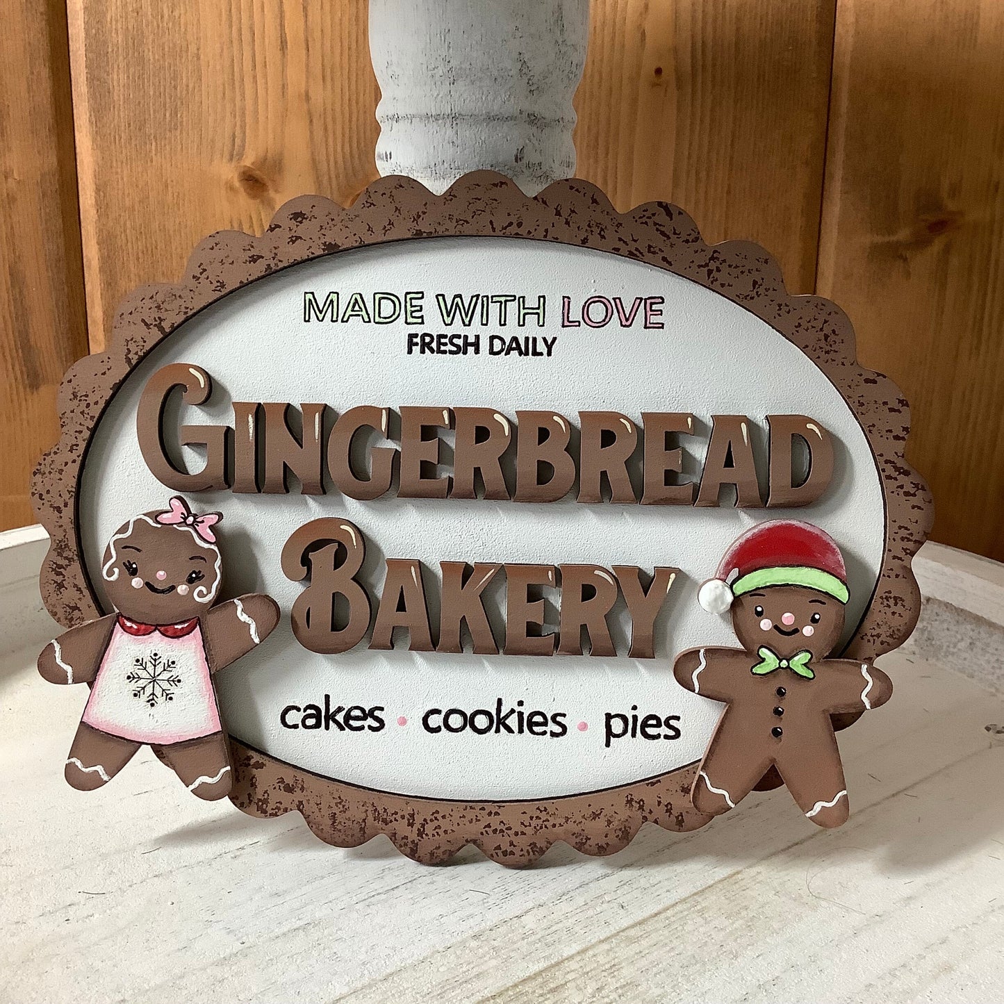 5 Piece Baking Spirits Bright Gingerbread Tier Tray Set, Adorable Hand Painted Wood Holiday, Christmas Display