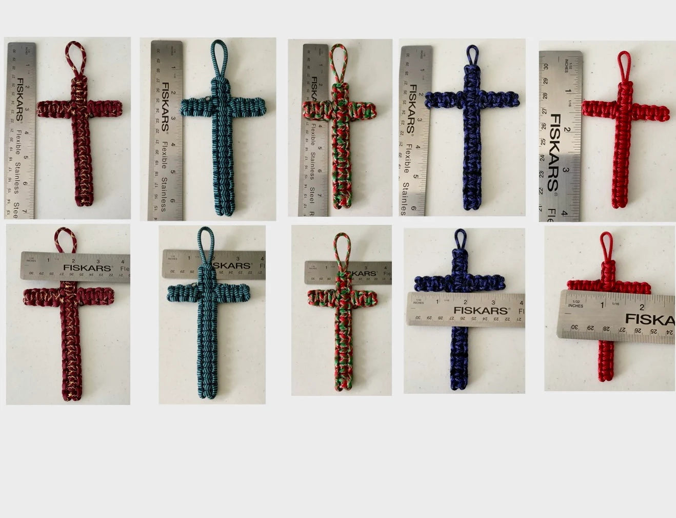 Beautiful Crosses Made of Macrame Paracord - Christian, Faith, Calvary Cross - Keychains, Zipper Pulls, Bookmarks, Ornaments, Car Charms