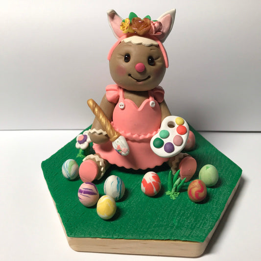 Spring Gingy Sweet Decor, Bunny Ears, Holiday Gingy Painting Pastel Easter Eggs, Adorable Clay Gingerbread Figure