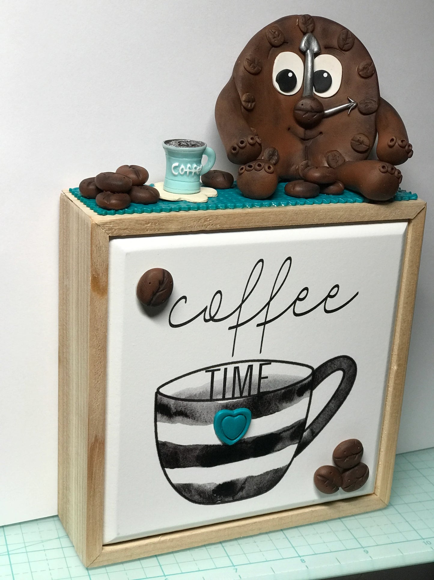 Coffee Time! Clay Coffee Bean with Clock Face Shows It’s Always Coffee Time - Coffee Humor, Coffee Bar, Coffee Nook Decor, Funny Collectible