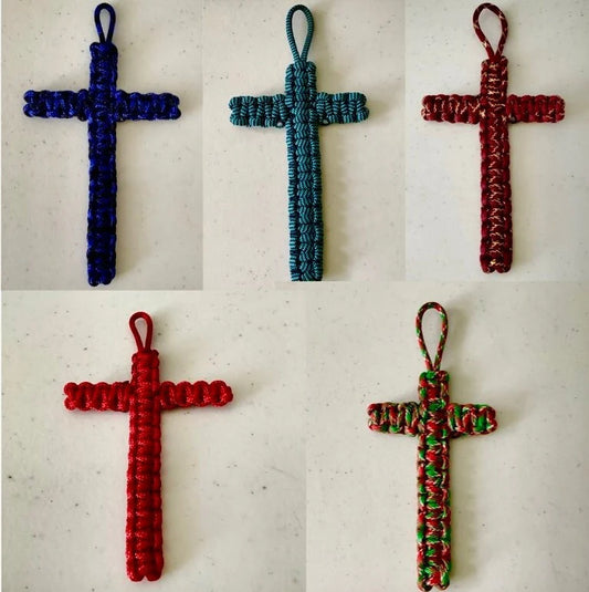 Beautiful Crosses Made of Macrame Paracord - Christian, Faith, Calvary Cross - Keychains, Zipper Pulls, Bookmarks, Ornaments, Car Charms