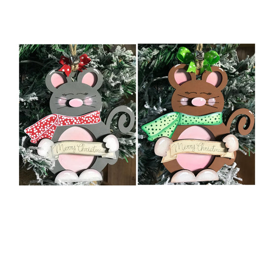 Sweet Holiday Mouse Christmas Ornaments, Detailed Wood Winter Holiday Decorations, Nutmeg, Brown, Allspice, Gray, Pink, So Adorable