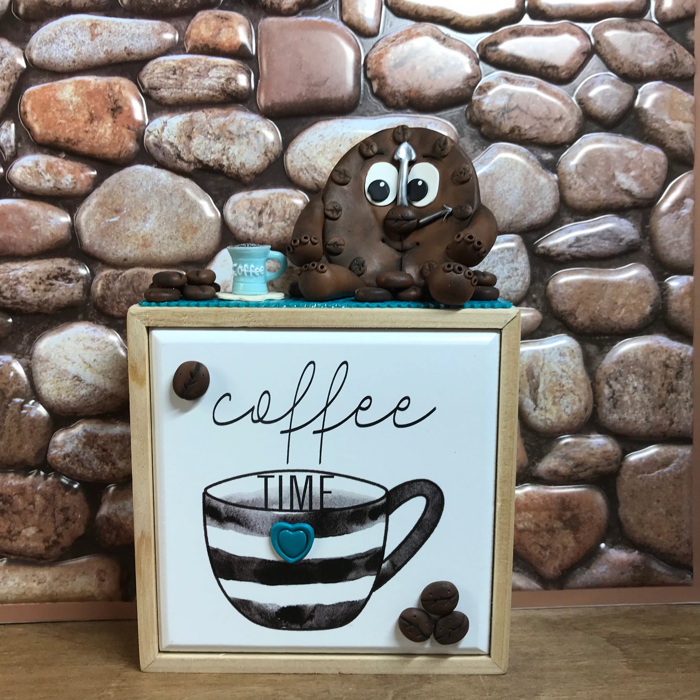 Coffee Time! Clay Coffee Bean with Clock Face Shows It’s Always Coffee Time - Coffee Humor, Coffee Bar, Coffee Nook Decor, Funny Collectible