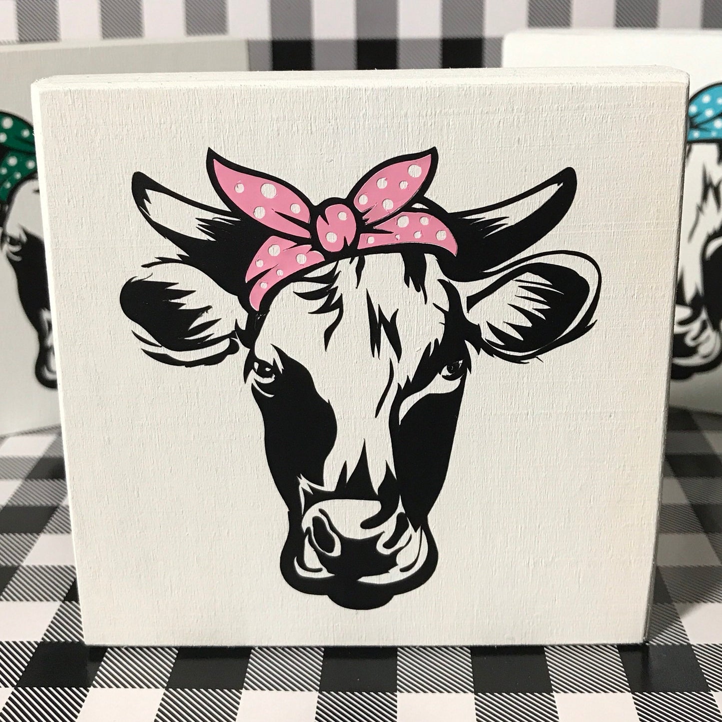 Moo Cows! Adorable Heifers With Polka Dot Bandanas - Wood Kitchen Decor Sign, Bovine Farm Charm