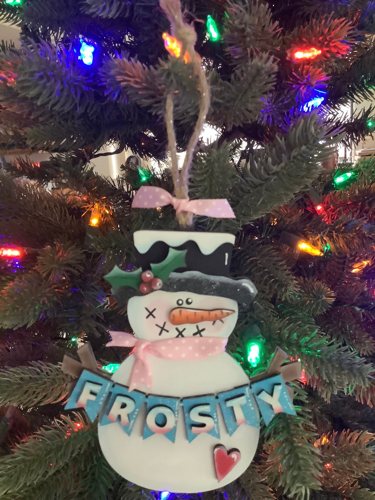 Snowman Christmas Ornament, Cute Banner Says Frosty, Detailed Wood Winter Holiday Ornament, Snow People Are So Adorable, Snowmen